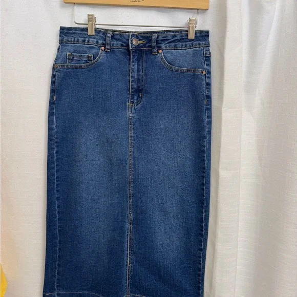 SET! Yellow Button-Up + Denim Midi Skirt Set | Size M Top / Size 6 - Picture 9 of 15